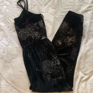 Topshop Black Velvet Floral Glitter Jumpsuit
